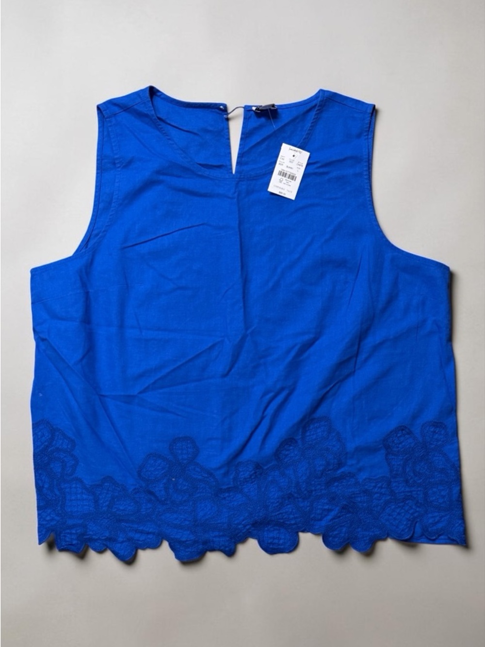 J. Crew Royal Blue Sleeveless Tank with Scalloped Lace Hem, Size Large - NWT